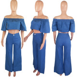 Simple Solid Color Fashion Tube Top And Wide Leg Pants Two Piece Set XYMF-8024