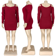 Plus Size 5XL Strap Off Shoulder Long Sleeve Mini Dress ASL-7005