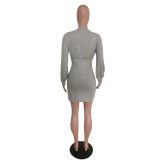 Solid Lantern Sleeve High Waist Mini Dress MEM-8317