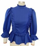 Solid Ruffled Flare Sleeve Peplum Tops LS-0327