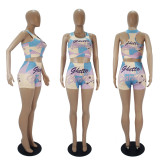 Sexy Printed Tank Top And Shorts Two Piece Sets SHD-9337