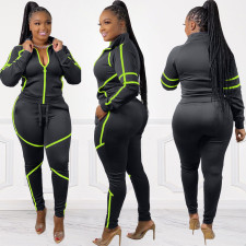 Plus Size Casual Sportswear Zipper Two Piece Suits WAF-7084