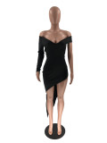 Sexy Deep-V Black Irregular Club Dress YN-023