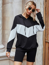 Casual Patchwork Loose Hoodies+Shorts 2 Piece Sets LSD-8899