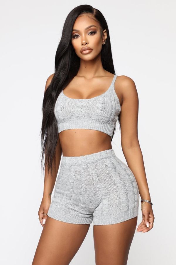 Sexy Knitted Cami Top And Shprts Two Piece Sets LSD-9802