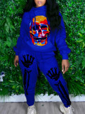 Skull Print Hooded Sweatshirt Casual Sports Suit SXF-1078