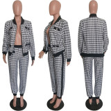 Houndstooth Print Jacket And Pants 2 Piece Suits HMS-5401