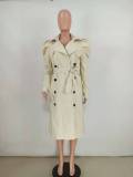 Trendy Puff Sleeve Double-breasted Lapel Trench Coat YD-8334