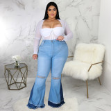 Plus Size 5XL Denim Ripped Hole Skinny Flared Jeans HSF-2368