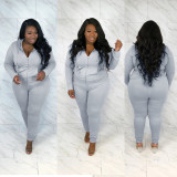 Plus Size 5XL Solid Hooded Casual Two Piece Pants Set WAF-7118