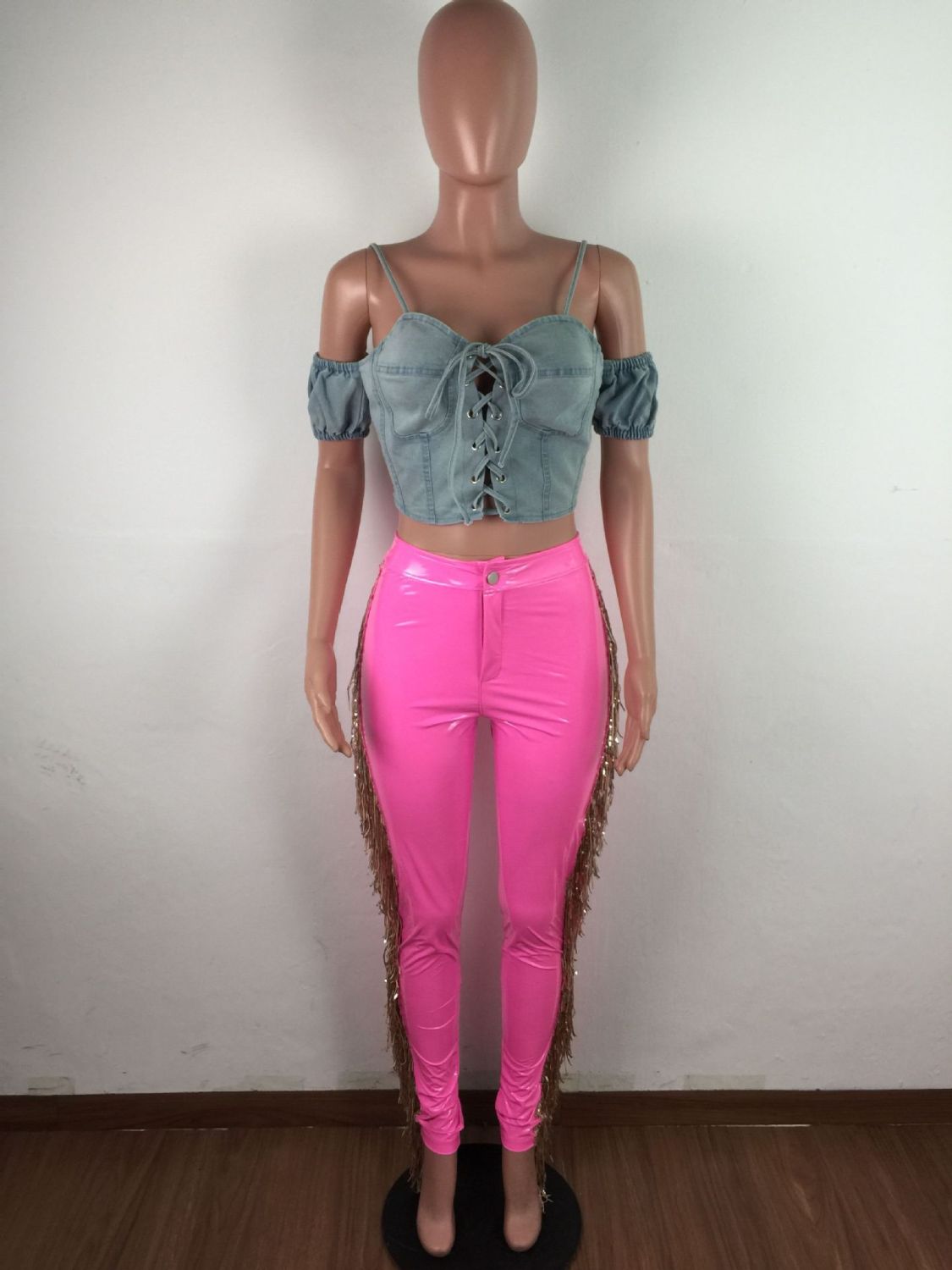 Dear-Fashion | Sexy Sequin Tassel Plush PU Leather Pants LA-3241 with ...