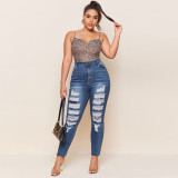 Plus Size 5XL Denim Ripped Hole Skinny Jeans HSF-2386