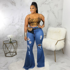 Plus Size Denim Ripped Hole Flared Jeans HSF-2367