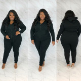 Plus Size 5XL Solid Hooded Casual Two Piece Pants Set WAF-7118