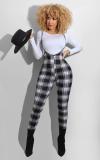Houndstooth Plaid Long Sleeve Suspenders Pants 2 Piece Sets SFY-203