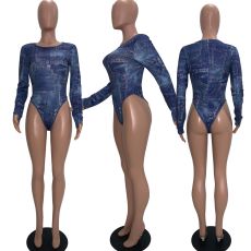 Sexy Printed Long Sleeve Bodycon Bodysuit YFS-3627