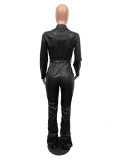 Sexy Zipper Ruched Faux Leather Jumpsuit (With Adjustable Belt) OMY-8006