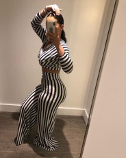 Sexy Striped V Neck Crop Top Pants Two Piece Sets OMY-8098