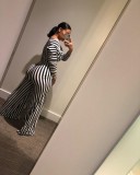 Sexy Striped V Neck Crop Top Pants Two Piece Sets OMY-8098
