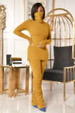 Casual Solid Turtleneck Stacked Pants 2 Piece Sets OMY-8103