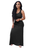 Plus Size Summer Sexy Sleeveless Solid Color Dress OMY-8034