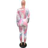 Sexy Tie Dye Lace Up Long Sleeve Jumpsuit OMY-8081