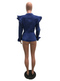 Plus Size Sexy Ruffle Fashion Zipper Slim Denim Coat OMY-5067