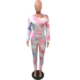 Sexy Tie Dye Lace Up Long Sleeve Jumpsuit OMY-8081