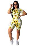 Printed Sports Casual Short Sleeve Shorts Two Piece Set OMY-8033