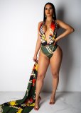 Fashion Sexy Printed Cloak + One Piece Bikini OMY-5095