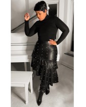 Plus Size Fashion Sexy Ruffled Pearl PU Leather Skirt OMY-5071