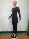 Sexy Lace Up Hollow Out Tight Jumpsuits Without Belt DAI-8305