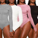 Solid Long Sleeve Ruched Sexy Bodysuit WY-6695