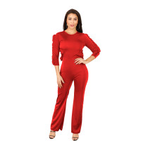 Sexy Solid Ruffled Backless One Piece Jumpsuit YM-9264