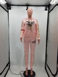 Pink Letter Print Hooded Two Piece Suits HM-6361