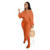 Fashion Casual Long Sleeve Top And Ruched Pants Sets  OMY-8072