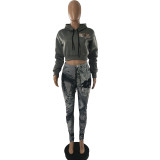 Fashion Plush Hooded Sweatshirts And All-match Printed Pants Suit CQF-930