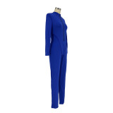 Casual Solid Front Zipper Long Sleeve Jumpsuits AIL-138