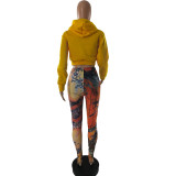 Fashion Plush Hooded Sweatshirts And All-match Printed Pants Suit CQF-930
