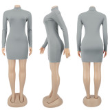 Solid Turtleneck Long Sleeve Bodycon Mini Dress SFY-204