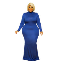 Plus Size 5XL Solid Color Long Sleeve Round Neck Maxi Dress BMF-056