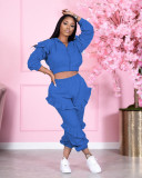 Casual Solid Ruffled Hooded Two Piece Sets NM-8333