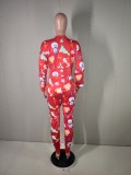 Plus Size Christmas Printed V Neck Harem Jumpsuit YM-9265