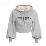 Fashion Sexy Solid Color Hooded Hollow Sweatshirts GLF-8088