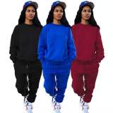 Casual Solid Color Sweatshirts And Pants Two Piece Set SMF-8065