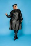 Plus Size PU Leather Long Sleeve Midi Dress SFY-215