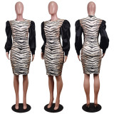 Sexy Leopard Puff Sleeve Slim Knee Length Dress WY-6680