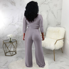 Solid Long Sleeve Two Piece Pants Set SMR-9691