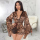 Sexy Leapard Long Sleeve V Neck Rompers SMR-9850