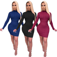 Solid Long Sleeve Sexy Bodycon Dress SMR-9873
